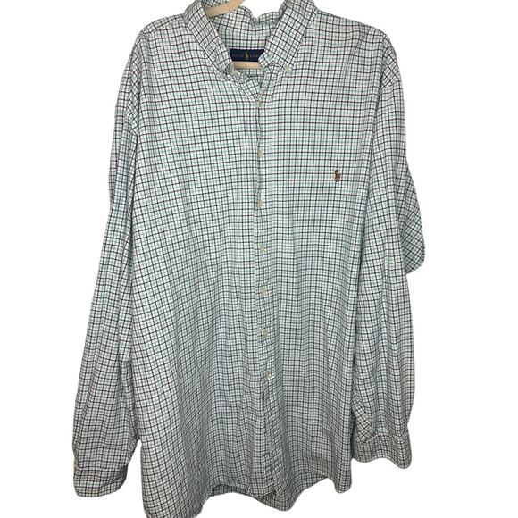 Polo Ralph Lauren Plaid Button Down Men's Size 3XT Big Tall Preppy Blue Oxford - Picture 1 of 6